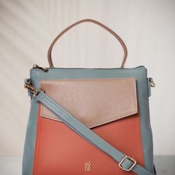 Baggit Women Blue & Rust Colourblocked Structured Hobo Bag-14