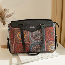 ZOUK E Mandala Print Structured Jute Handheld Bag Up to 14 inch-image-14