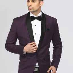 FAVOROSKI Men Purple Solid Slim Fit Single-Breasted Tuxedo Blazer-15