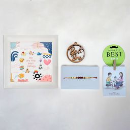 Art Street Beaded Rakhi With Keyring & Photo Frame With Photo Clip & Fridge Magnet-image-33
