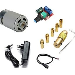 generic SP 12v 555 DC Motor 12000rpm High Speed with Drill Chuck Kit for DIY Projects RS-555 Multipurpose Brushed Motor High RPM with 12v 2 Ampere Adapter and PWM Speed Controller image 1
