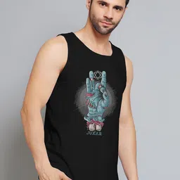 Juxar Wear Hand Printed Round Neck Cotton Gym Vest JXR-075SAN-BK-XS-picture-41