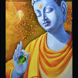 FRIZZY ARTS Black & Yellow Wooden Buddha Religious Paintings Wall Art-image-85