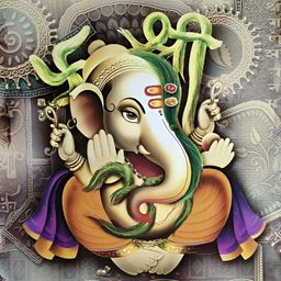 FRIZZY ARTS Beige & Green Ganesh Wooden Religious Framed Paintings Wall Art-image-82