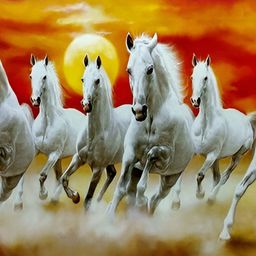FRIZZY ARTS Orange & White Wooden Seven Horses Paintings Wall Art-image-90