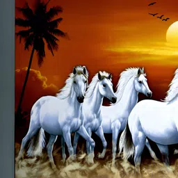 FRIZZY ARTS Black & Orange Seven Horse Wooden Framed Painting Wall Art-image-8