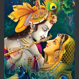 FRIZZY ARTS Yellow & Green Wooden Radha Krishna Religious Paintings Wall Art-image-35