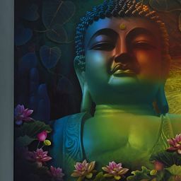 FRIZZY ARTS Green & Grey Buddha Printed Wooden Religious Wall Paintings-3