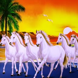 FRIZZY ARTS Orange & White Wooden Seven Horses Paintings Wall Art-image-89