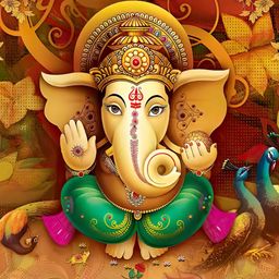 FRIZZY ARTS Brown & Green Ganesh Ji Wooden Religious Wall Art-image-89