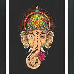 FRIZZY ARTS Black & Orange Wooden Ganesh Ji Religious Paintings Wall Art-image-82