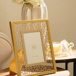 Pure Home and Living Gold Toned Lazer Cut Faux Leather Photo Frame-6