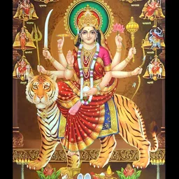 FRIZZY ARTS Yellow & Red Durga Ji Religious Wooden Photographs Wall Art-image-40