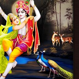 FRIZZY ARTS Grey & Blue Wooden Radha Krishna Religious Wall Art-image-80