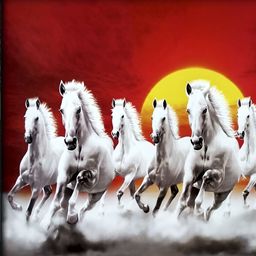 FRIZZY ARTS White & Red Wooden Seven Horses Paintings Wall Art-image-98