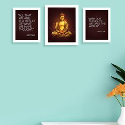 Golden Peacock Set Of 3 Quotes Printed Wall Photo Frames-51