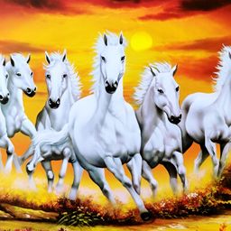 FRIZZY ARTS Orange-Coloured & White Wooden Horse Paintings Wall Art-19