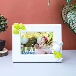 Golden Peacock Green & White Bunny Rabbit Embossed Table Photo Frame-21