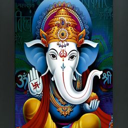 FRIZZY ARTS Black & Blue Wooden Ganesh Ji Religious Wall Art-image-80