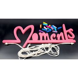 VAH Kya Bat Hai !! Black & Pink Self Design Wooden Wall Photo Clips And LED Light-1