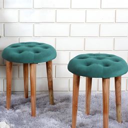 Shadowkart 2 Pcs Sea Green & Brown Velvet Round Ottomans-image-20