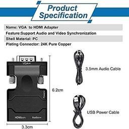 VGA to HDMI Adapter Converter with Audio,(PC VGA Source Output to TV/Monitor with HDMI Connector), Active Male VGA in Female HDMI 1080p Video Dongle Adapter for Computer,Laptop,Projector image 3