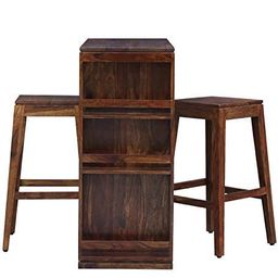 Ramdoot Furniture Wooden Bar Table & Stool Set, 2 Seater Dining Table/Wine Counter with Two Stools, Solid Wood Sheesham, Teak Finish image 3