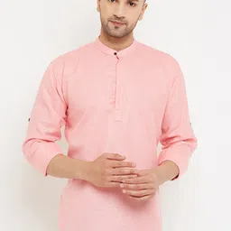Armaan Ethnic Men Pink Solid Linen Kurta-image-30