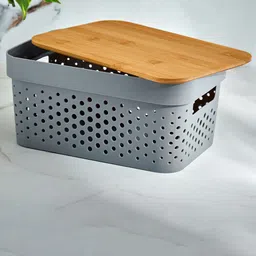 Home Centre Grey Regan Infinity Storage Basket With Bamboo Lid-16