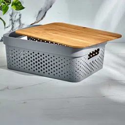 Home Centre Grey Regan Infinity Storage Basket With Bamboo Lid-41