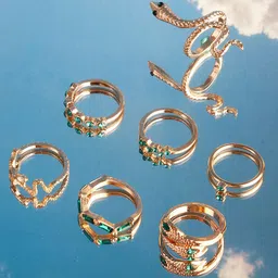 PRITA Set Of 7 Gold Plated Artificial Stones Finger Rings-5
