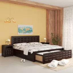 woodenmood Diamond Box and Drawers Storage King Bed in Walnut Finish-picture-9
