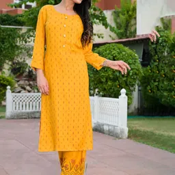 DORIYA Women Yellow Printed Kurta with Trousers-image-21