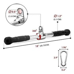 zipzell Zipzell™ Sports Straight Tricep Bar with Revolving Rubber Grip Handle, Chrome Steel, Straight Bar LAT Bar Cable Machine Attachment image 2