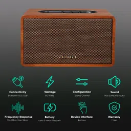 aiwa MI-X150 Retro Plus X 80W Portable Bluetooth Speaker (5 Hours Playtime, Brown) image 2
