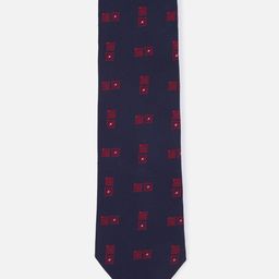 Louis Philippe Men Navy Blue & Red Printed Broad Tie-3