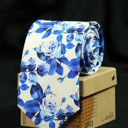 Tossido Men White & Blue Printed Broad Tie-picture-28