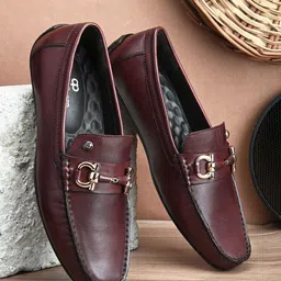pelle albero Men Square Toe Comfort Insole Lightweight Leather Horsebit Loafers-image-59