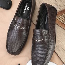 pelle albero Men Textured Lightweight Square Toe Comfort Insole Leather Loafers-image-18