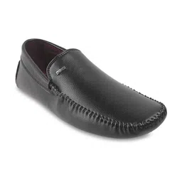 Mochi Men Black Textured Leather Driving Shoes-94