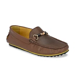 Hitz Men Brown Textured Leather Loafers-picture-10