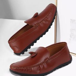 FAUSTO Men Tan Brown Lightweight PU Tassel Loafers-picture-27