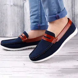 Mast & Harbour Men Blue Square Toe Flyknit Mesh Loafers-picture-10