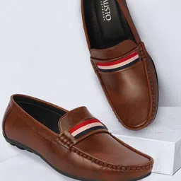 FAUSTO Men Brown Colored Stripe Design PU Loafers-image-67