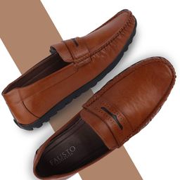 FAUSTO Men Tan Brown Solid Penny Loafers-picture-30