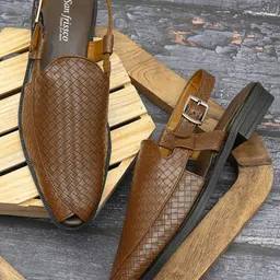 San Frissco Men Tan Woven Design Loafers-image-93
