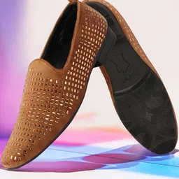 FAUSTO Men Tan Embellished Design Velvet Loafers-image-55