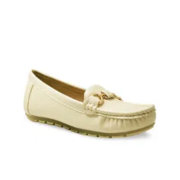 Addons Women Cream-Coloured Textured PU Loafers-18