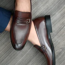 INVICTUS Men Brown Textured Synthetic Leather Formal Loafers-picture-14