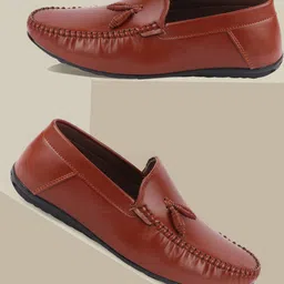 FAUSTO Men Tan Perforations PU Loafers-image-15